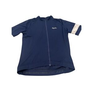 Womens Rapha Cycling Shirt Microfiber Full Zip Front 3 Pockets Blue XL
